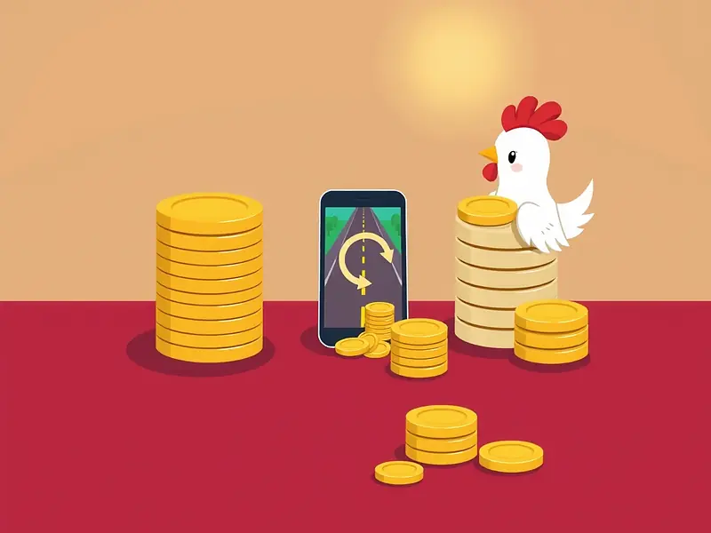 Euro o dollari su Chicken Road 2: bilancia dorata con una moneta d'oro e una moneta chiara su un tavolo