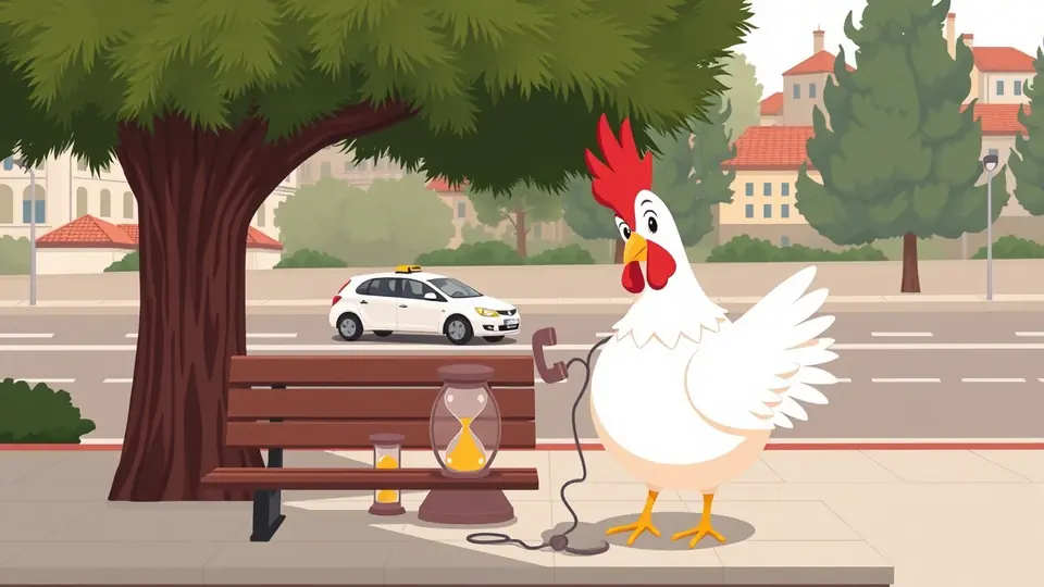 Gioco responsabile dall'Italia: gallina seduta su una panchina sotto un cipresso, in un momento di calma