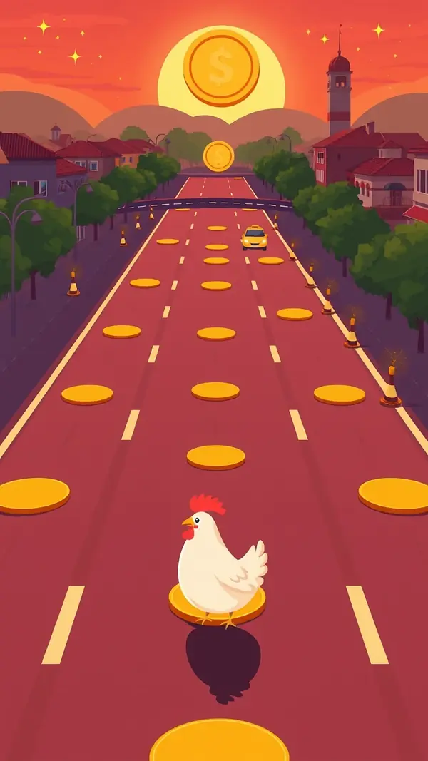Chicken Road 2 dall'Italia: la gallina sulla strada a corsie con i tombini dorati e i tetti italiani sul fondo, le regole in 60 secondi